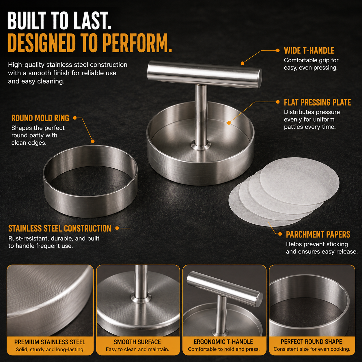BBQ FAVORITE | Manual Burger Patty Press – Uniform Round Patties for Grilling, Meal Prep & Home Cooking