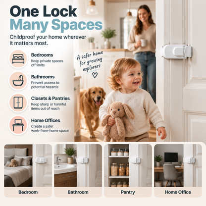 👶 High-Mount Toddler Door Safety Lock – Tool-Free Interior Door Childproofing
