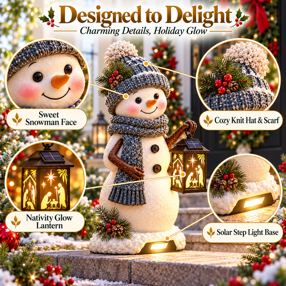 ⛄ Last Day 49% Snowman Nativity Glow™✨ – Solar Christmas Step Light with Holy Family Projection