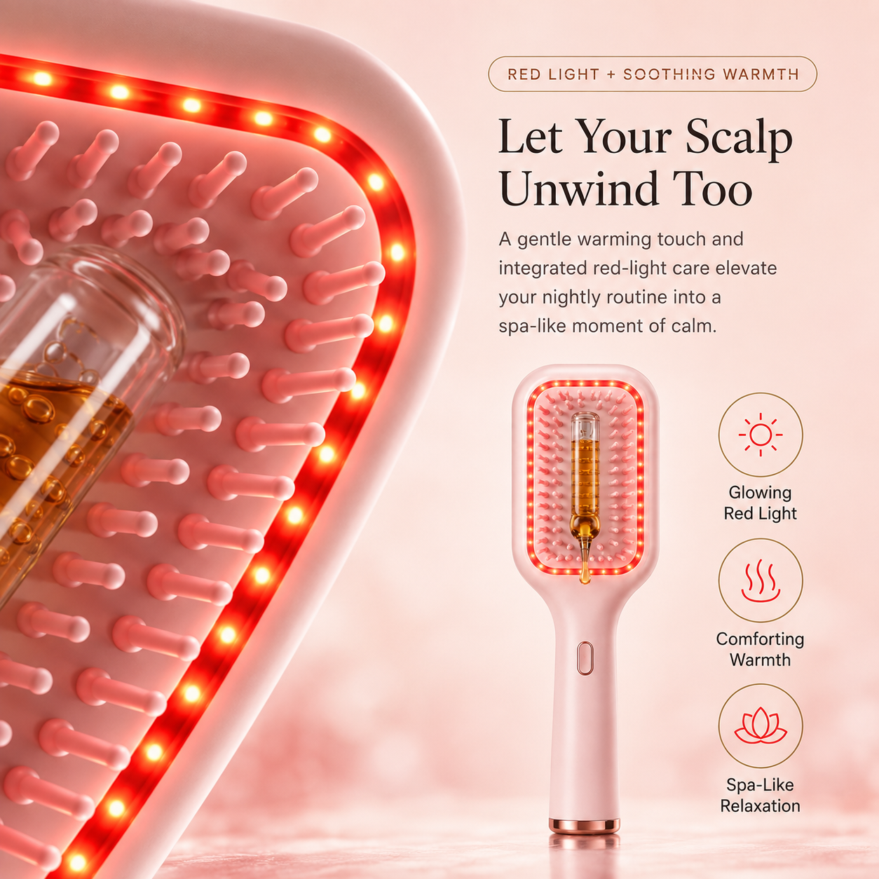 🌙 5-Minute Scalp Spa Brush | Red Light, Warm Massage & Oil Infusion