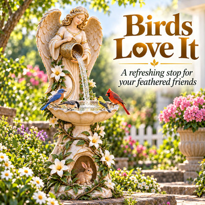 🪽 Solar Angel Bird Bath with Cascading Lights – Outdoor Garden Decoration