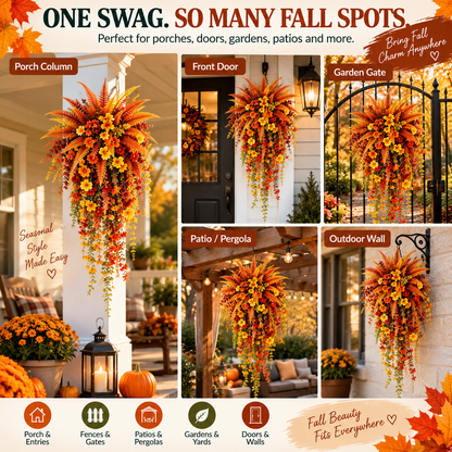 🏡 FALL PORCH FAVORITE | Cascading Artificial Fern Swag – Autumn Hanging Decor for Entryways, Columns & Gates、