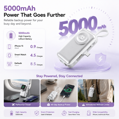 ✈️ Travel Essential 2026 – Mini Portable Power Bank With Built-In Cable For Phones