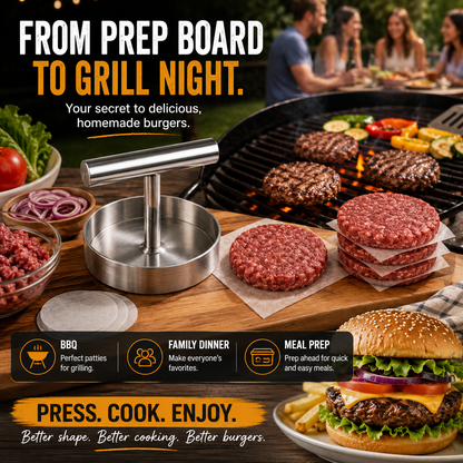BBQ FAVORITE | Manual Burger Patty Press – Uniform Round Patties for Grilling, Meal Prep & Home Cooking