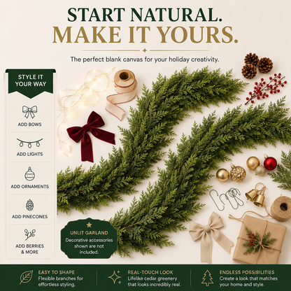 🏠 CHRISTMAS FAVORITE | Artificial Cedar Garland 2-Pack – 6 FT Faux Greenery for Mantels, Tables, Stairs & Walls
