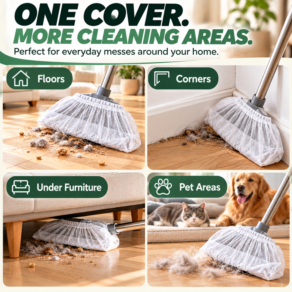 🧹 Disposable Broom Dust Cover – Elastic Cleaning Cover for Pet Hair, Dust & Everyday Floor Debris