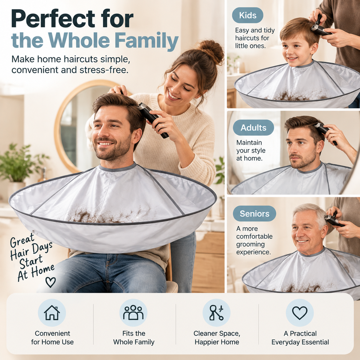 ⭕ Foldable Haircut Catcher Cape – Catch the Hair, Skip the Cleanup