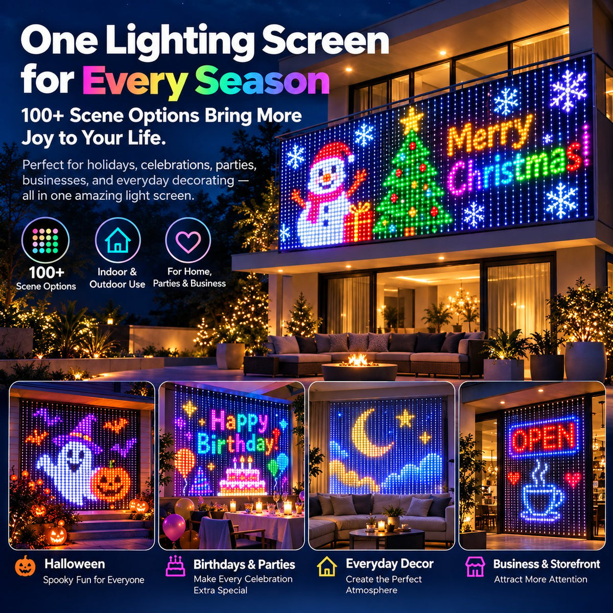 🌈📱Turn Your Balcony Into A Giant LED Light Show! 🎄 Smart Animated Mesh Screen 🎆