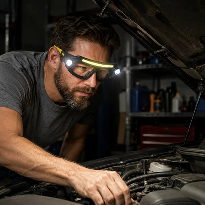 🔥 Hands-Free LED Work Glasses – Wide Front Beam + Dual Side Spotlights