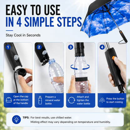 Cooling Mist Fan Umbrella | Built-In Fan, Mist Spray & UPF 50+ Protection