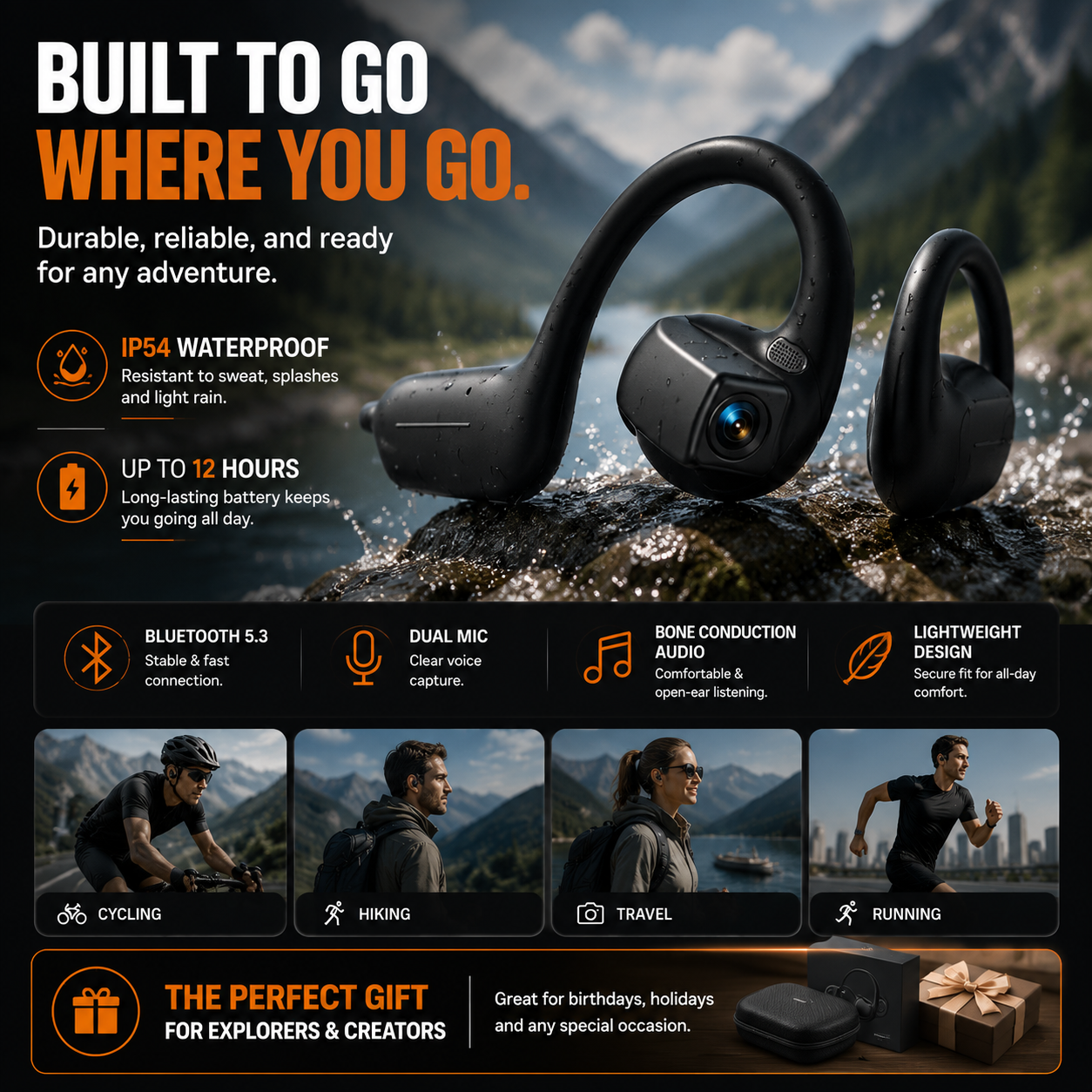 📸 Smart Open-Ear Camera Headset – Hands-Free POV Recording & Audio
