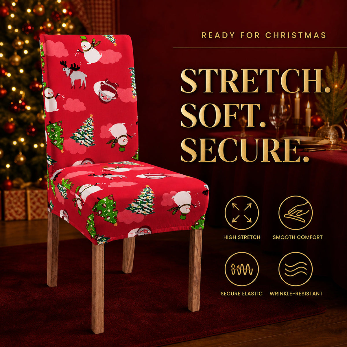 ✨ Christmas Stretch Dining Chair Covers – Instant Holiday Makeover🔥