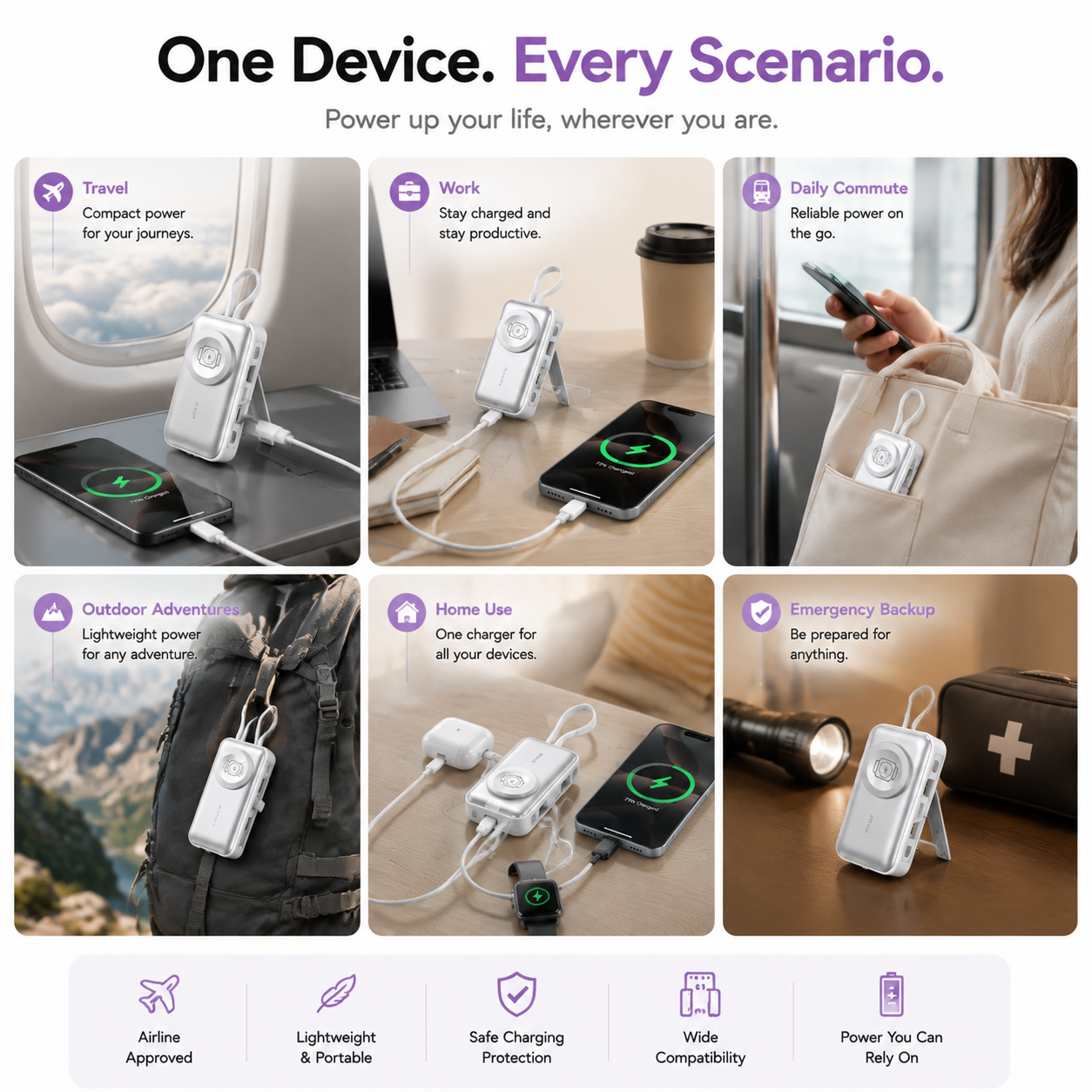 ✈️ Travel Essential 2026 – Mini Portable Power Bank With Built-In Cable For Phones