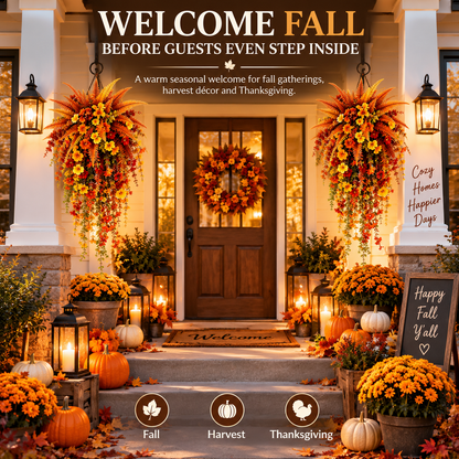 🏡 FALL PORCH FAVORITE | Cascading Artificial Fern Swag – Autumn Hanging Decor for Entryways, Columns & Gates、
