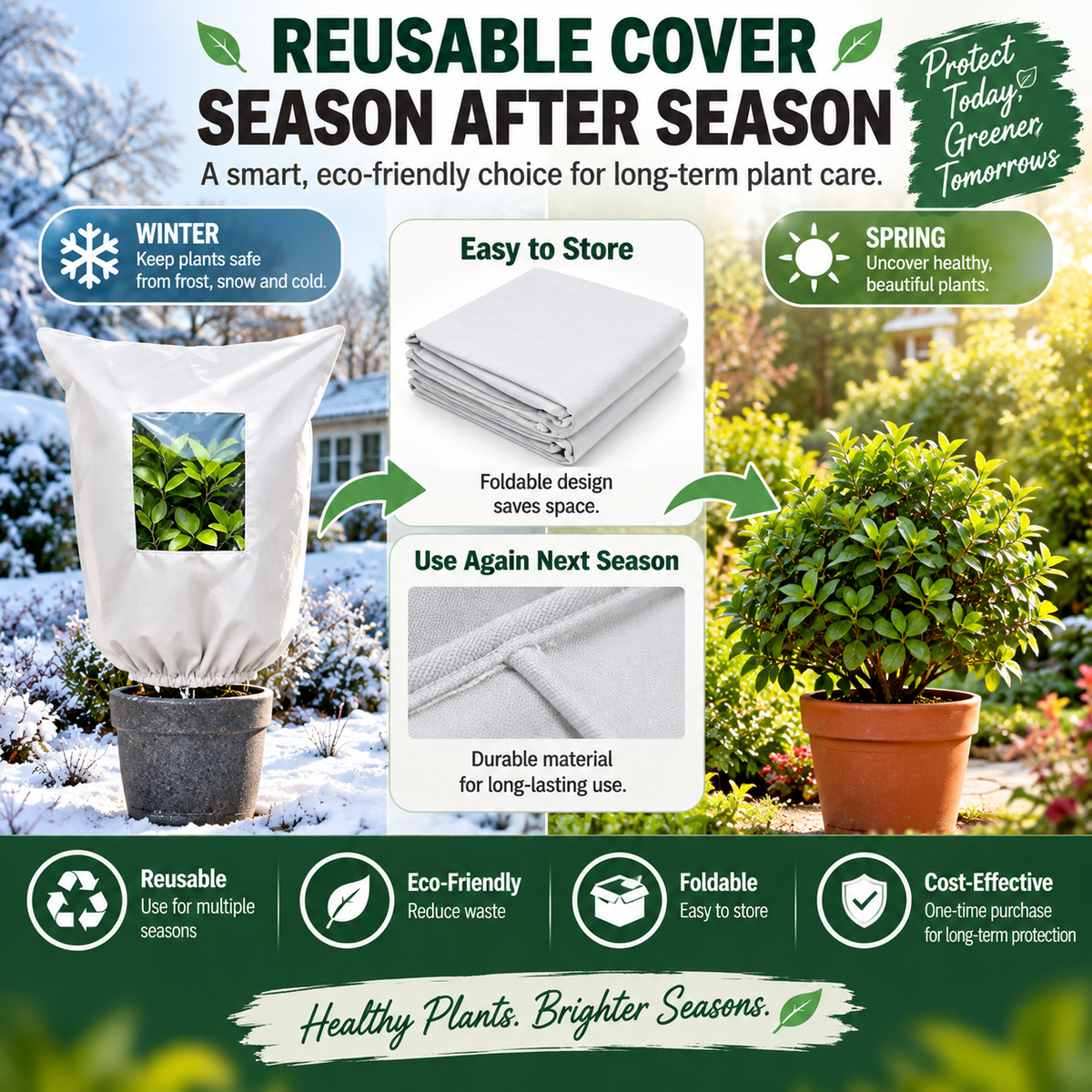 🌿 WINTER GARDEN ESSENTIAL | Plant Frost Protection Cover – Breathable Reusable Cover for Shrubs, Pots & Young Trees！！！