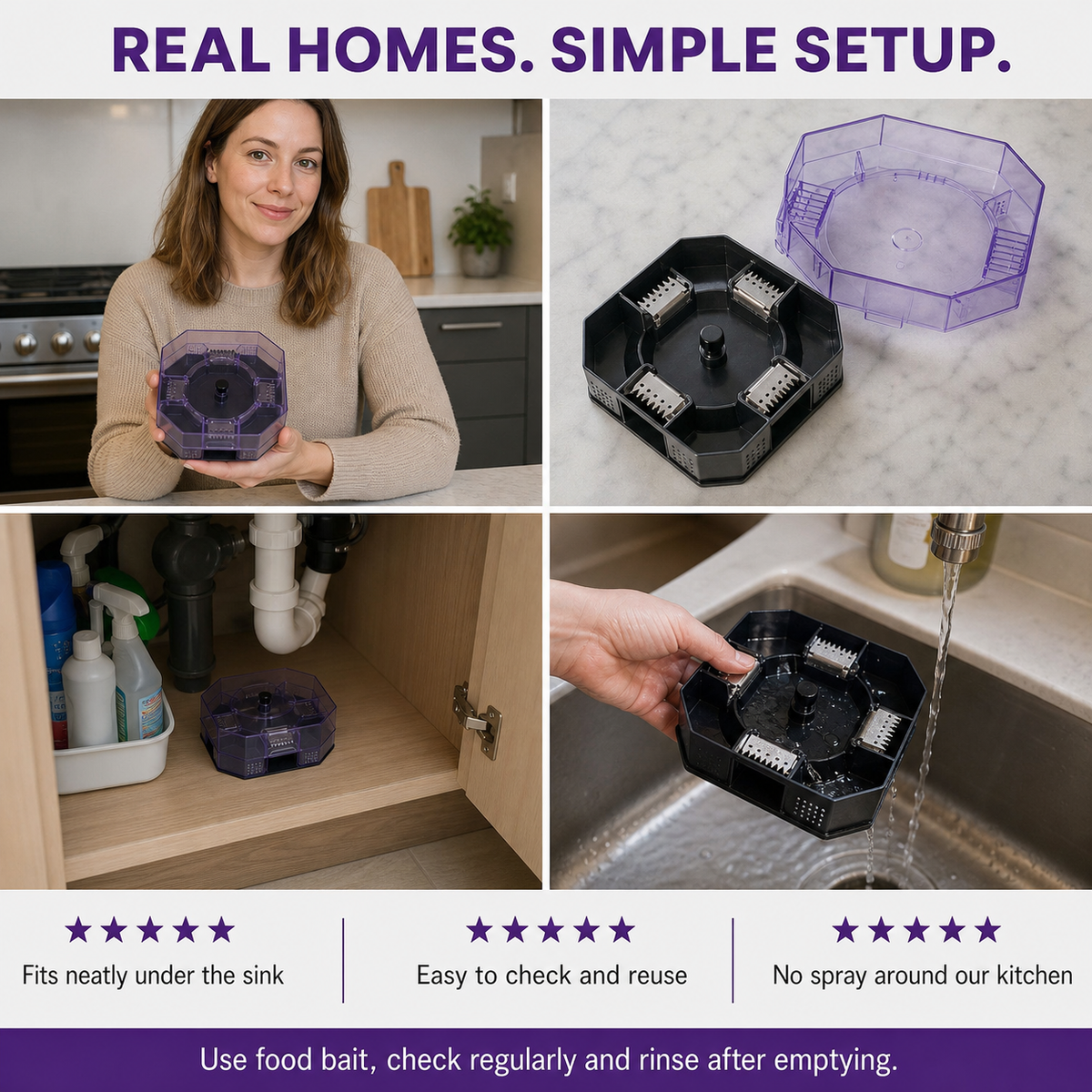 🪳 Reusable No-Spray Roach Trap – 4 One-Way Entrances