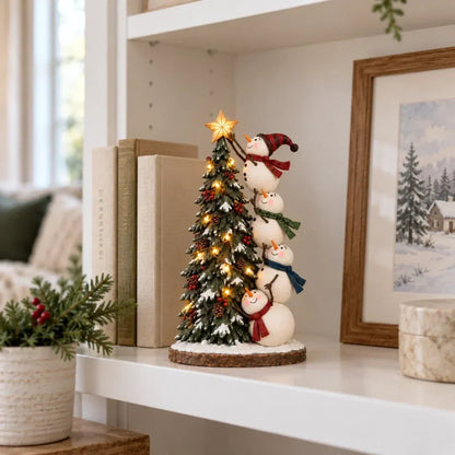 ⛄ Four Snowmen Light-Up Christmas Tree Figurine – LED Holiday Tabletop Decoration