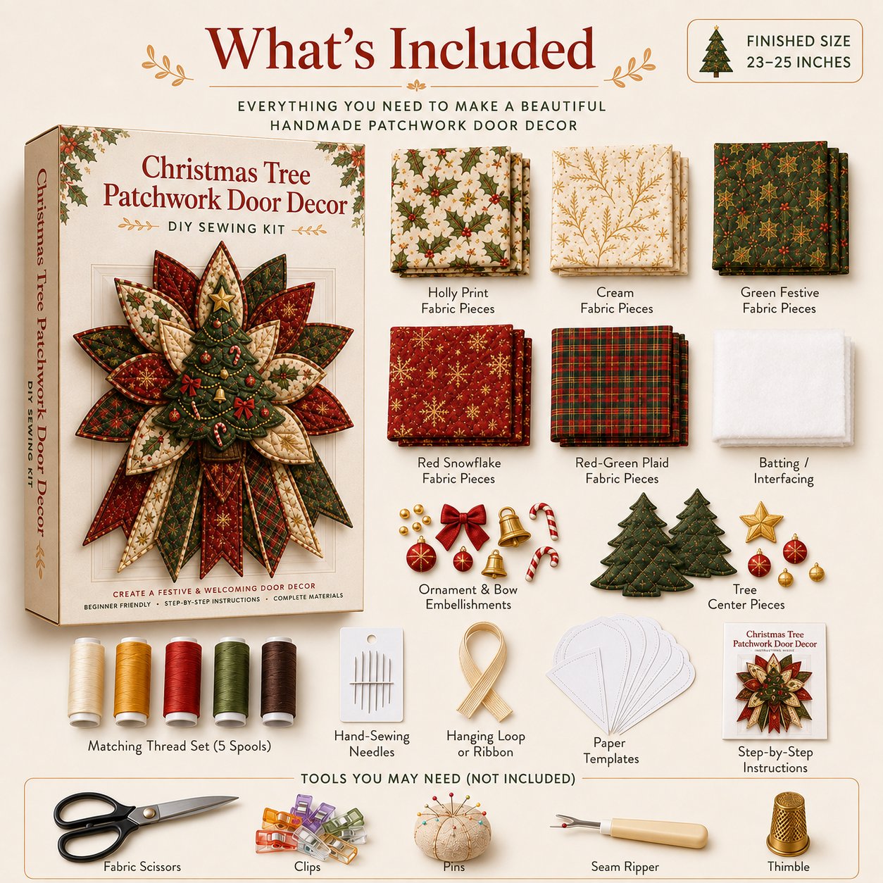 🎄 Festive Quilted Christmas Door Hanging DIY Sewing Kit