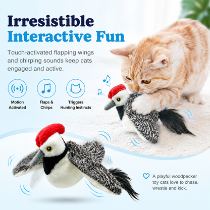 Interactive Flapping Woodpecker Cat Toy - Motion Activated, Chirping & USB Rechargeable