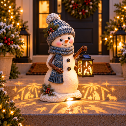 ⛄ Last Day 49% Snowman Nativity Glow™✨ – Solar Christmas Step Light with Holy Family Projection