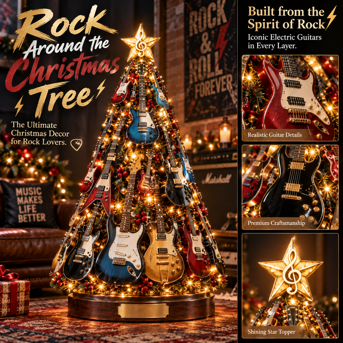 🔥 Last Day 50% OFF 🎸 Musical Guitar Christmas Tree Light