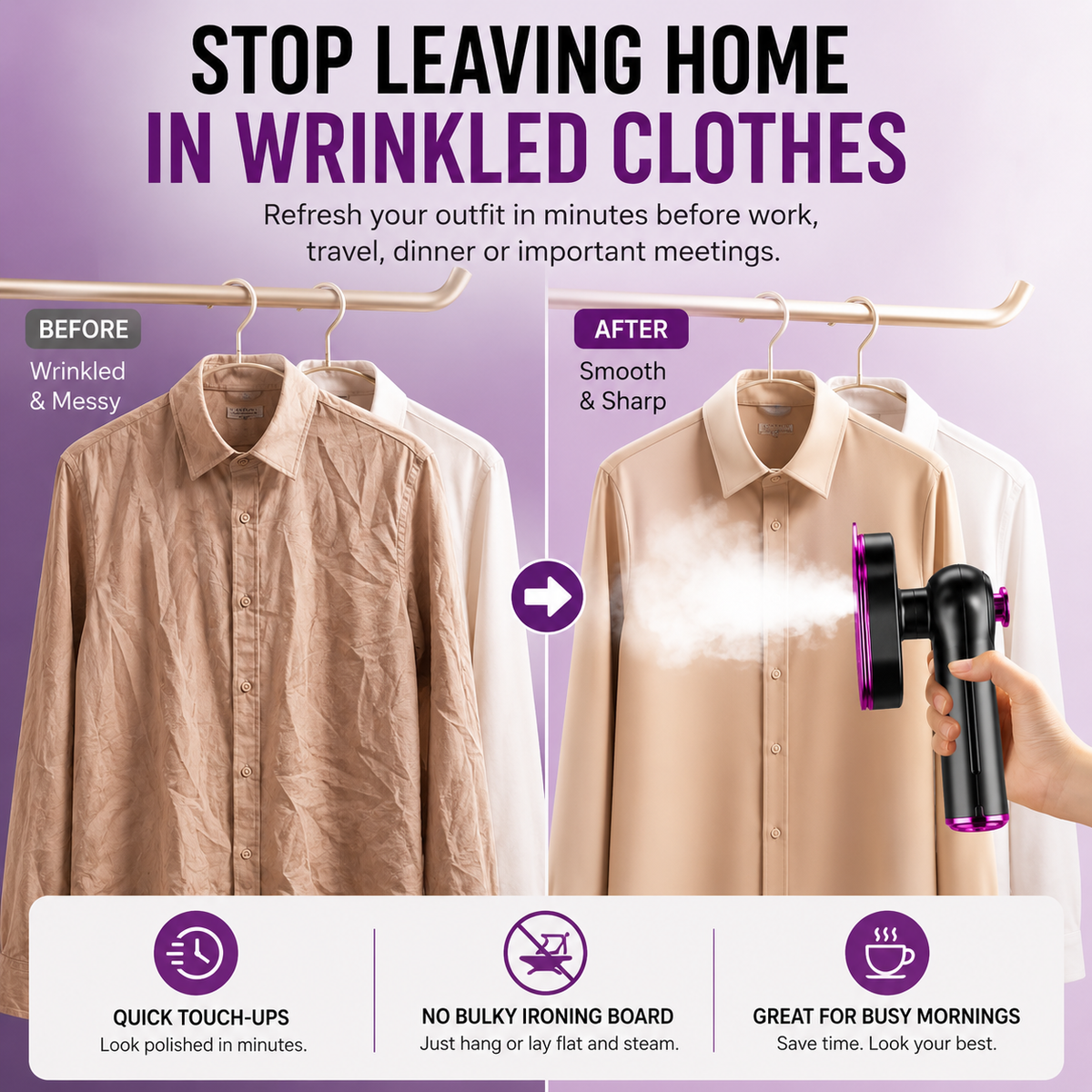 👔2-in-1 Portable Garment Steamer-Refresh Clothes in Minutes