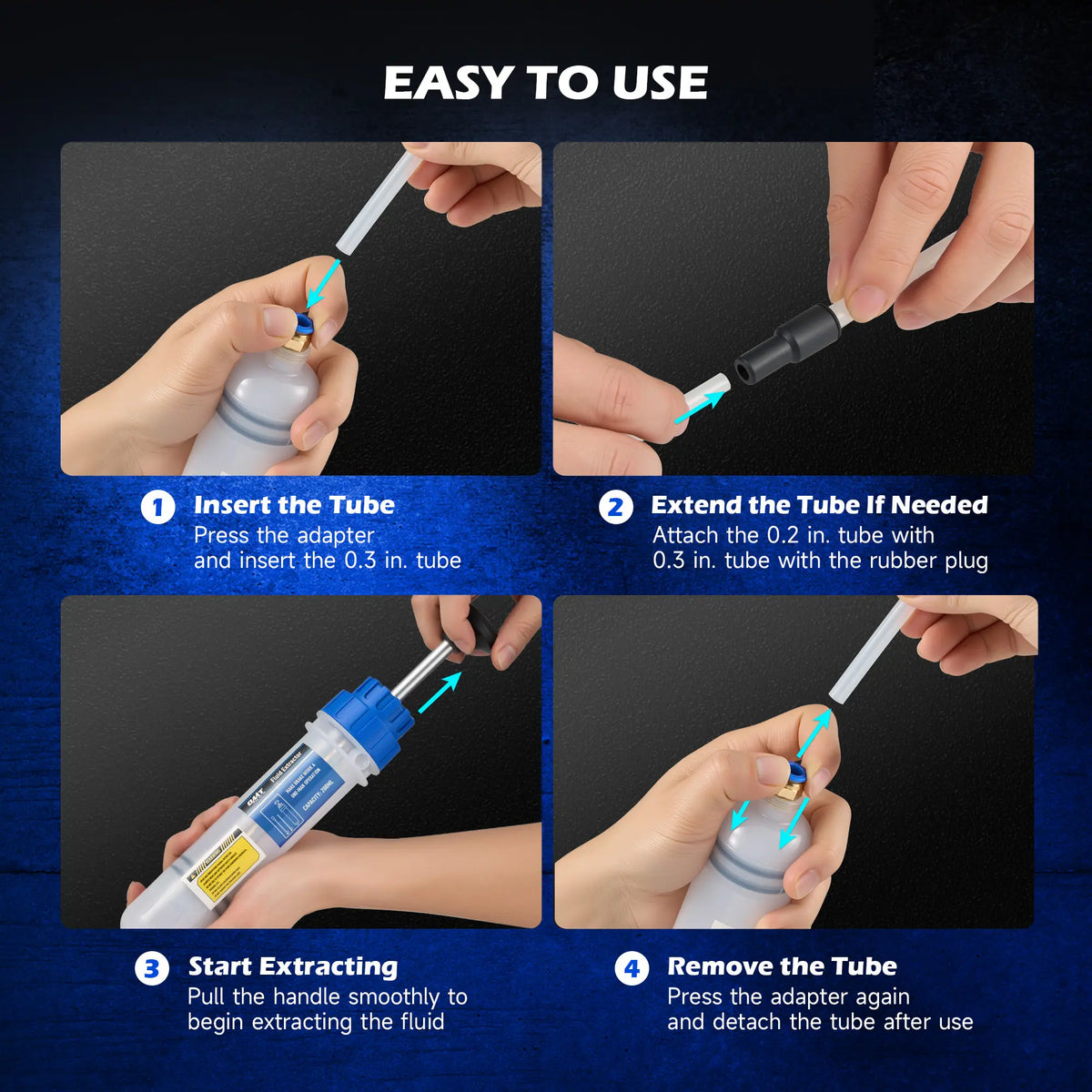 200ML Yellow/Blue Manual Syringe-Style Fluid Extractor & Filler with Hose Caps