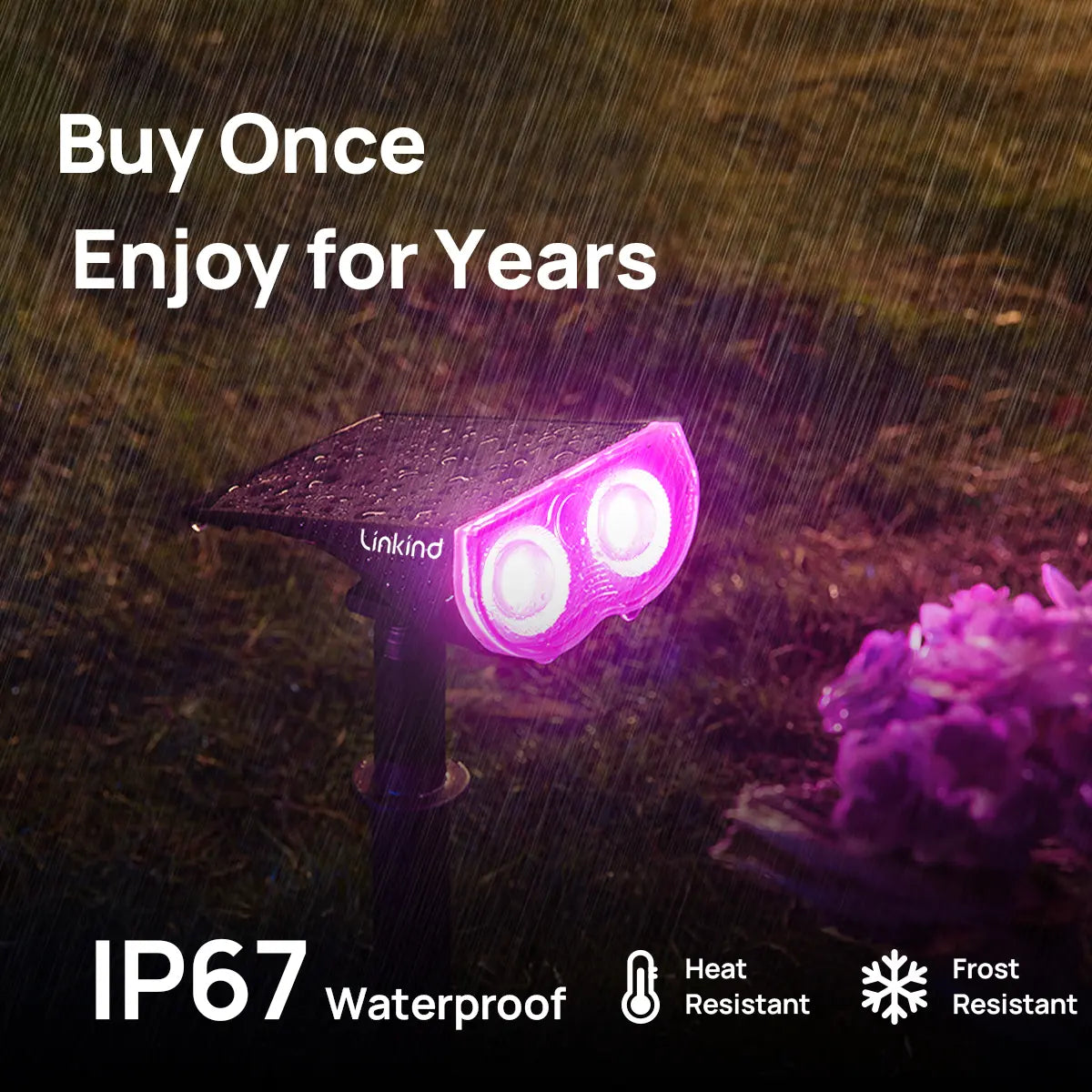 Linkind Smart Solar Spotlight RGBTW Color Changing Cool Warm White Landscape Lighting APP Control Outdoor IP67  Waterproof