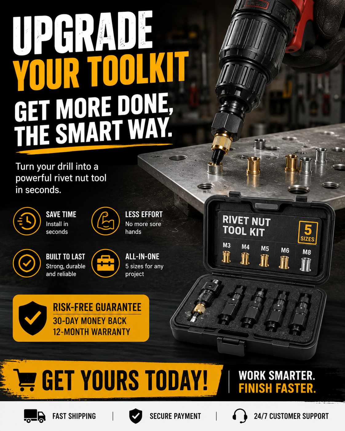 Hot🚀Head Rivet Nut Tool-M3 M4 M5 M6 M8 Rivnut Kit-Carbon Steel Rivnut Set
