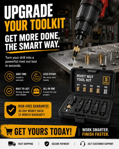 Hot🚀Head Rivet Nut Tool-M3 M4 M5 M6 M8 Rivnut Kit-Carbon Steel Rivnut Set