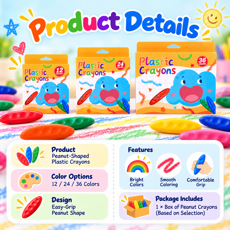 🎨 Easy-Grip Washable Peanut Crayons for Kids – 12/24/36 Colors