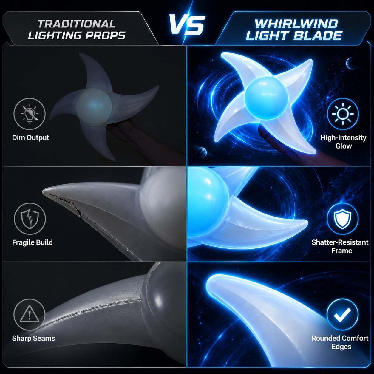Whirlwind Light Blade compared with traditional lighting props