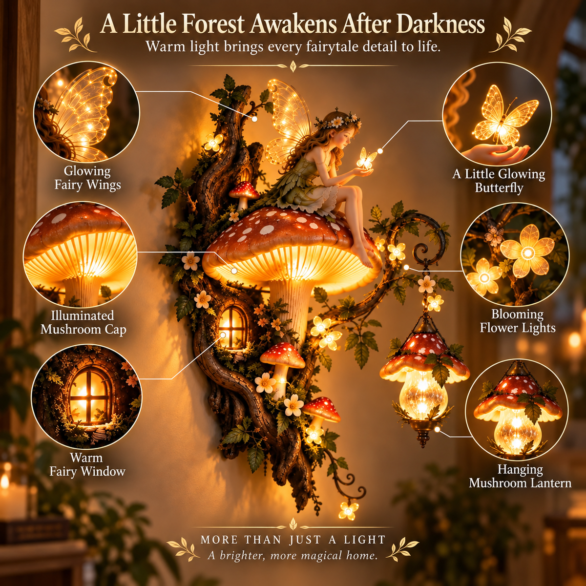 🧚 Enchanted Fairy Mushroom Wall Light – Magical 3D Forest Décor
