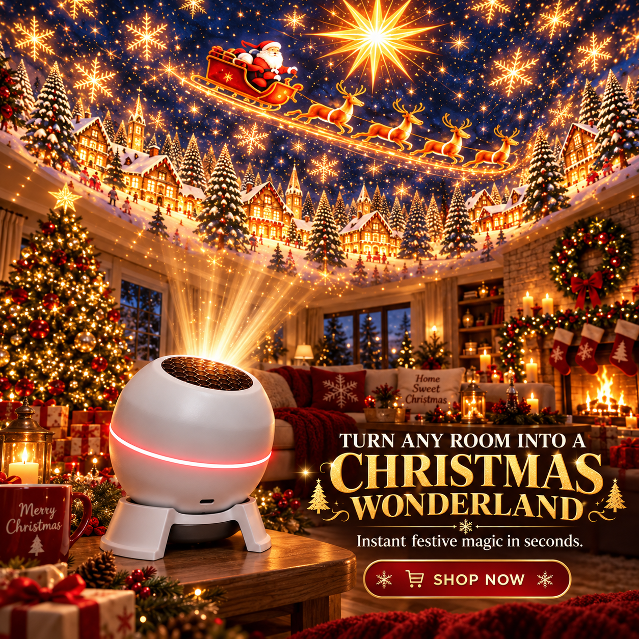 Christmas projection night light transforming living room