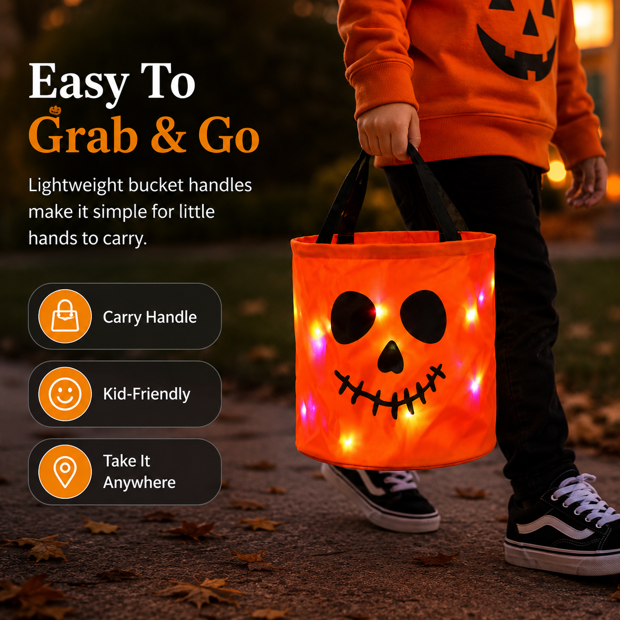 🎃Light-Up Halloween Candy Bucket - Glow-in-the-Dark Trick-or-Treat Bag