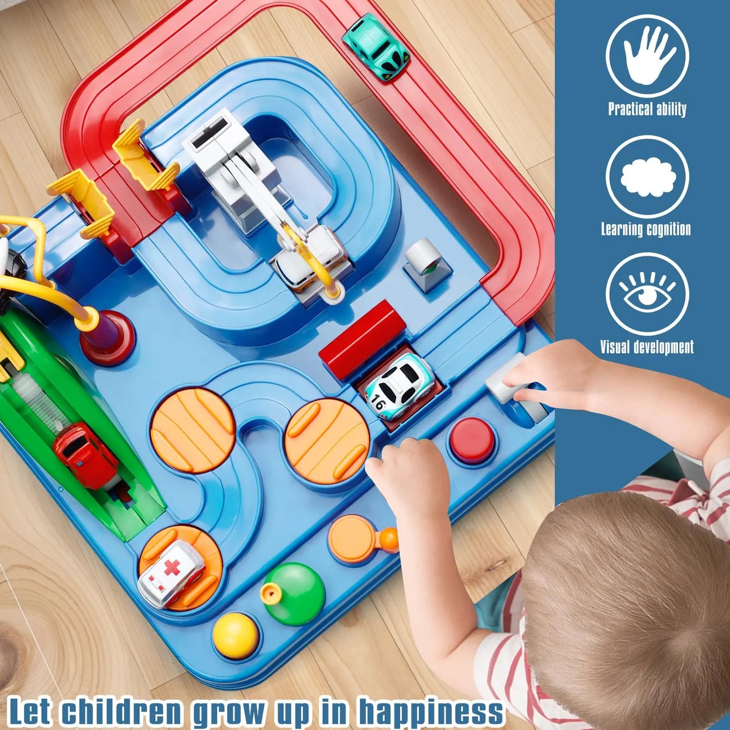 Kids Race Track Adventure Playset with 6 Cars – Interactive Educational Puzzle Toy