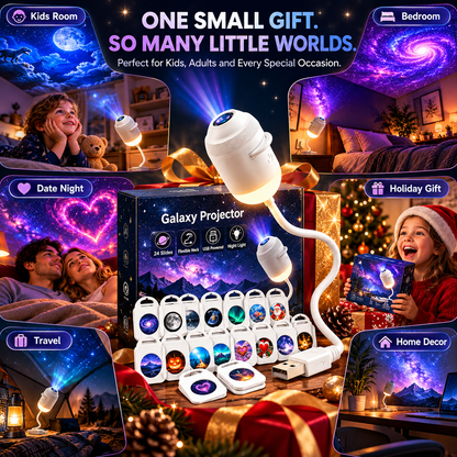 🌙 Galaxy Projector Night Light – 24 HD Slides, USB Powered & 360° Adjustable