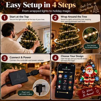 🎄 Smart Wrap-Around Christmas Tree Lights – 12+ App-Controlled Festive Designs