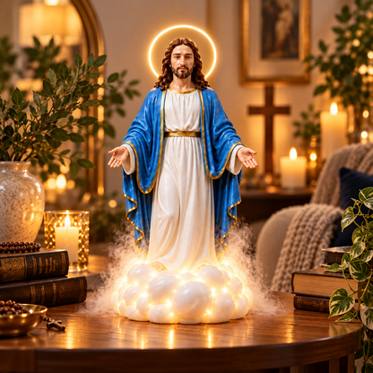✝️ Holy Mist Jesus Humidifier – Light-Up Christian Statue with Halo & Cloud Mis