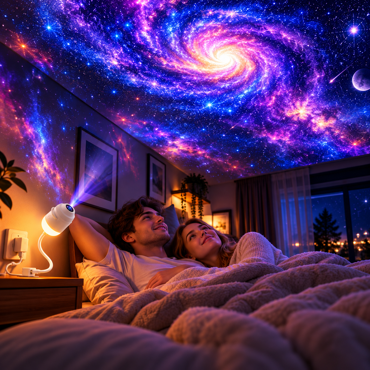 🌙 Galaxy Projector Night Light – 24 HD Slides, USB Powered & 360° Adjustable