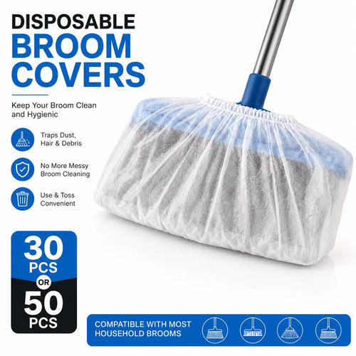 🔥Disposable Broom Dust Covers, Non-Woven Dust Catcher Covers for Most Standard Brooms, Traps Dust, Hair & Debris