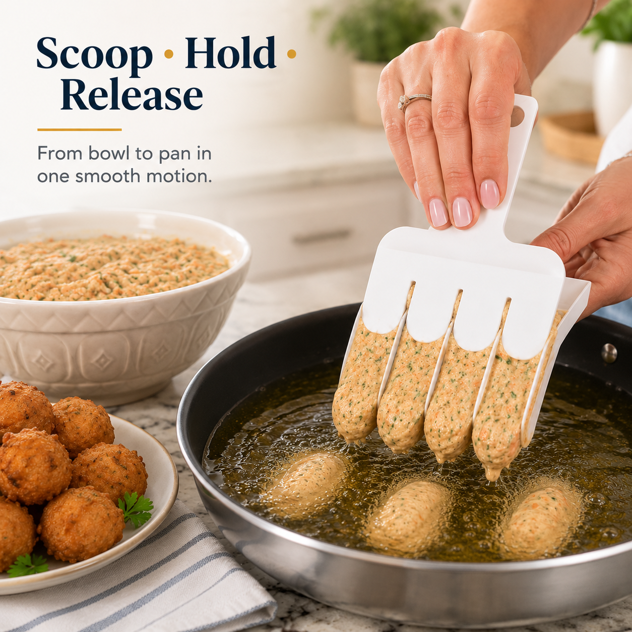 🍽️ 4-Channel Quick Portioning Scoop – Make 4 Perfect Bites at Once