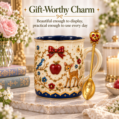✨ Enchanted Storybook Embossed Ceramic Mug – Matching Decorative Spoon & 5 Collectible Styles
