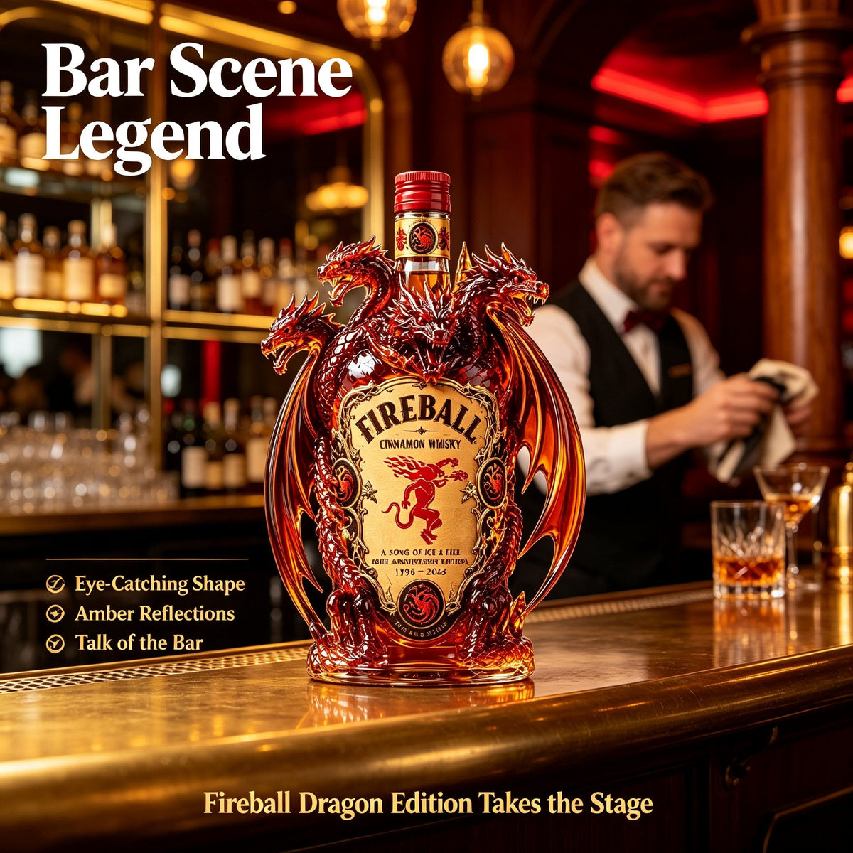 🐉 Dragon Sculpted Collector Bottle – Amber Home Bar Display