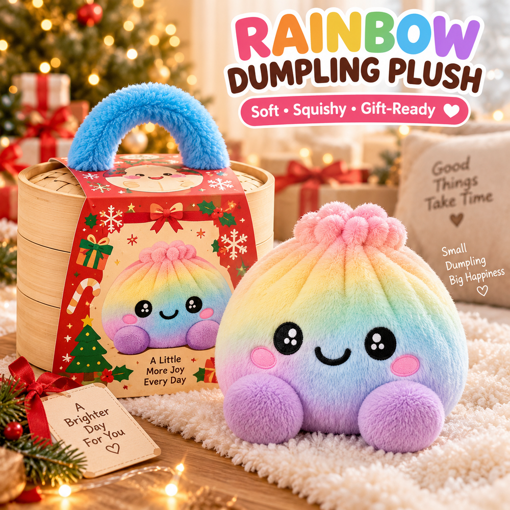 Rainbow plush dumpling with steamer-style gift case