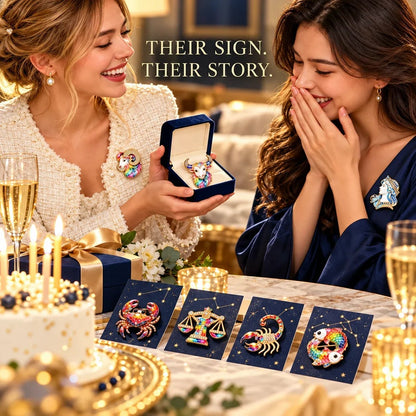 ♈ Luxury Zodiac Enamel Brooch – Colorful Astrology Lapel Pin for Blazers, Coats & Gifts