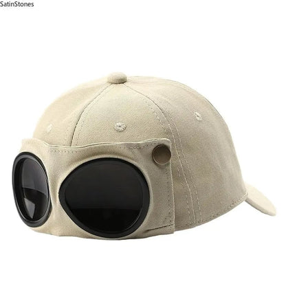 2-in-1 Pilot Baseball Cap - White