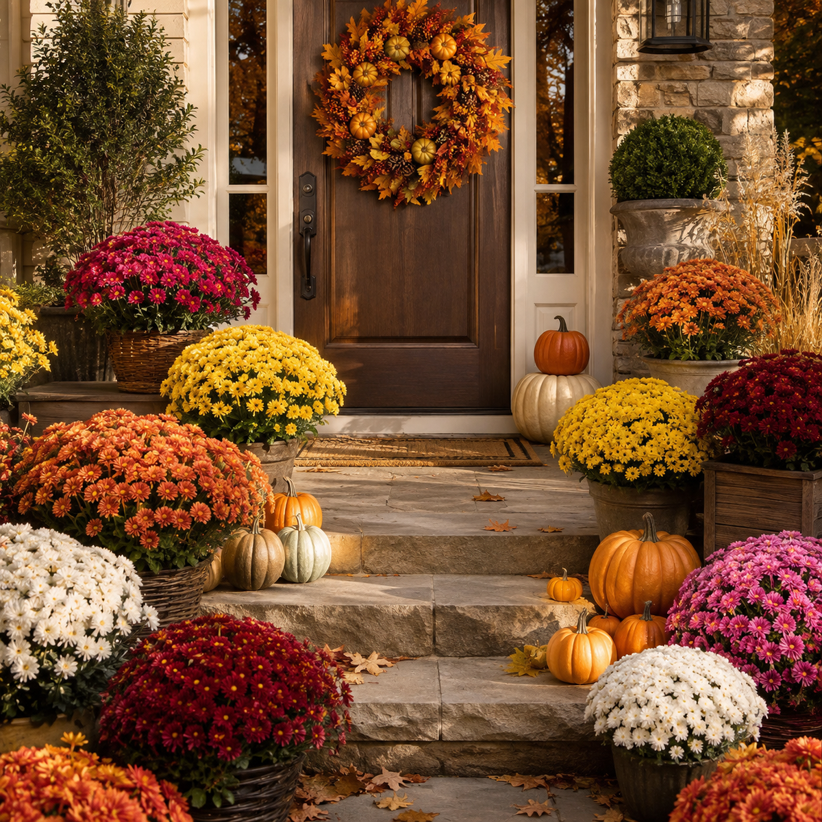 🌼Lifelike Artificial Fall Mums – No-Water Porch & Patio Autumn Flowers
