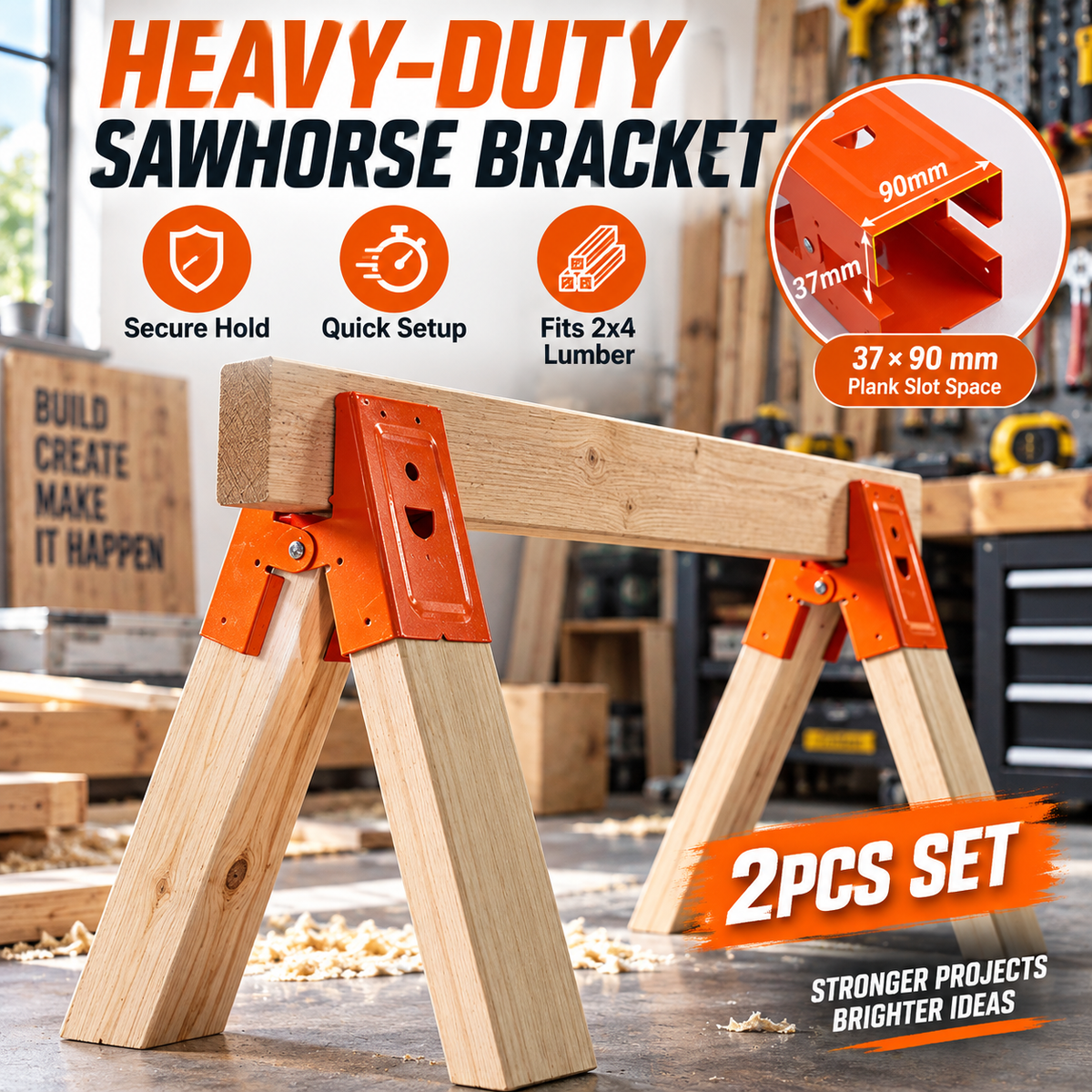 🛠️2PCS Heavy Duty Sawhorse Brackets with Clamp