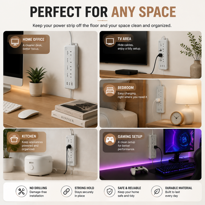 Wall Mounted Power Strip Holder – No Drill Cable Organizer for Clean & Clutter-Free Spaces